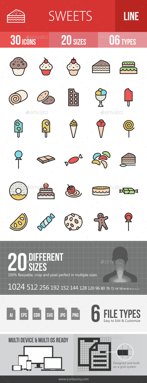 Sweets Filled Line Icons - Icons