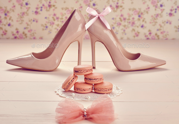 Macarons, high heels - Stock Photo - Images
