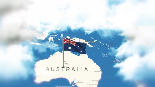 Australia Map And Flag With Clouds