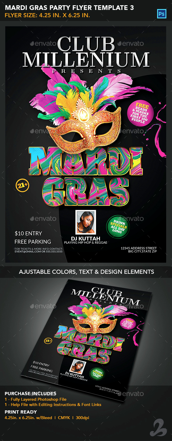 Mardi Gras Party Flyer Template 3 - Events Flyers