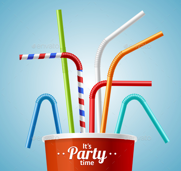 Drinking Straws and Cup Party Placecard or Flyer - Miscellaneous Seasons/Holidays