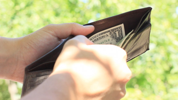 Man Counting Dollar Banknote Money In His Wallet