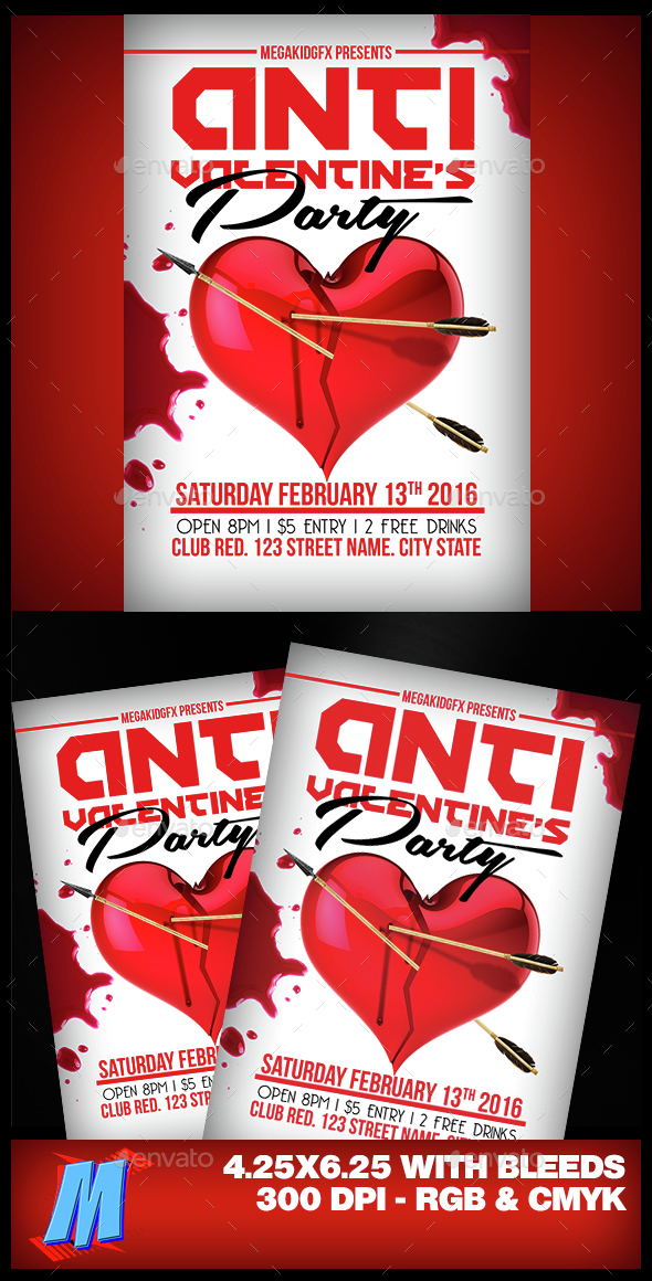 Anti Valentines Party Flyer Template - Clubs & Parties Events