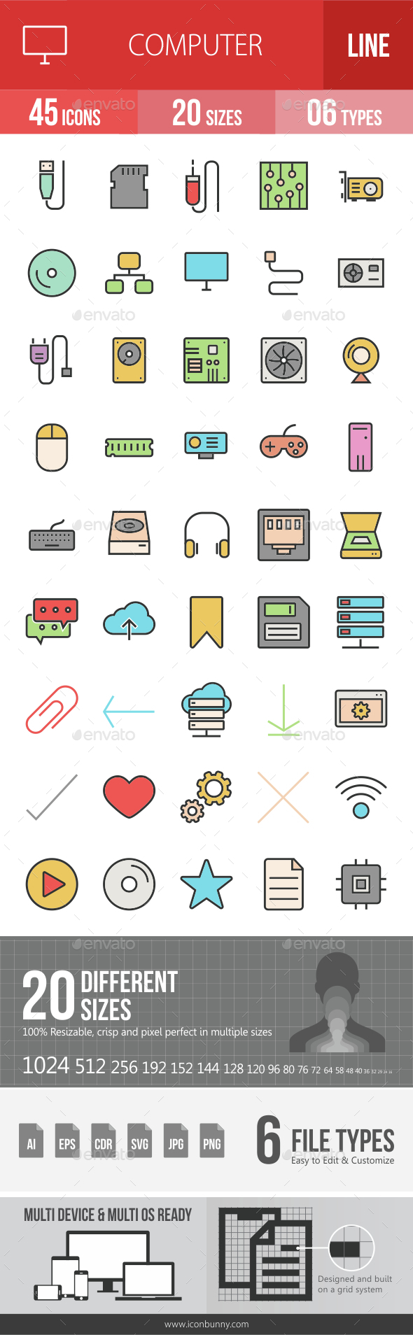 Computer Hardware Filled Line Icons - Icons