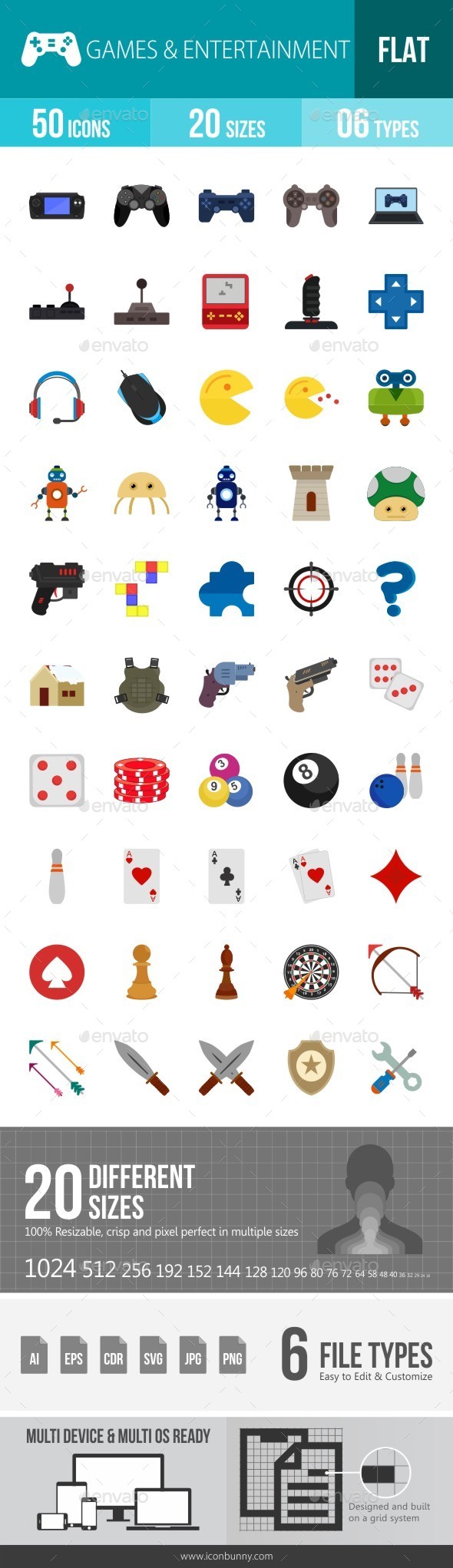 Games & Entertainment Flat Multicolor Icons - Icons