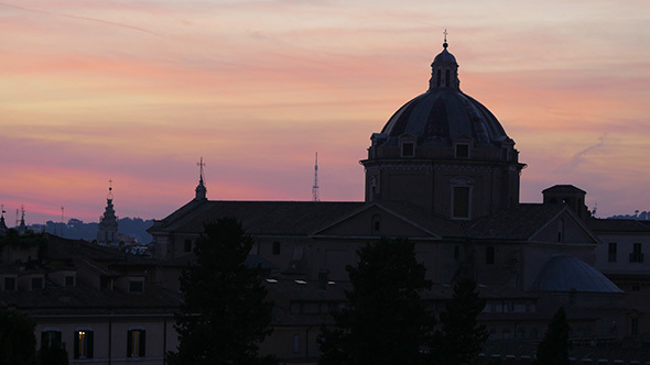 Silhouette Dome, Sunset in Rome, Italy