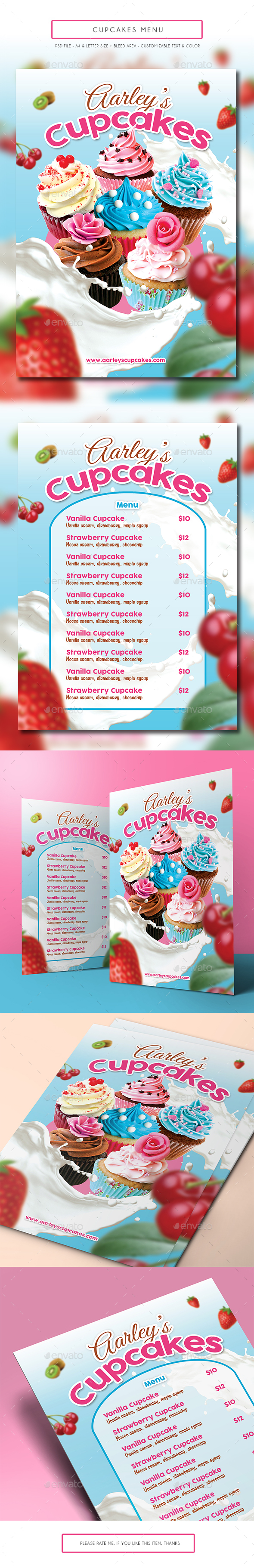 Cupcakes Menu - Food Menus Print Templates