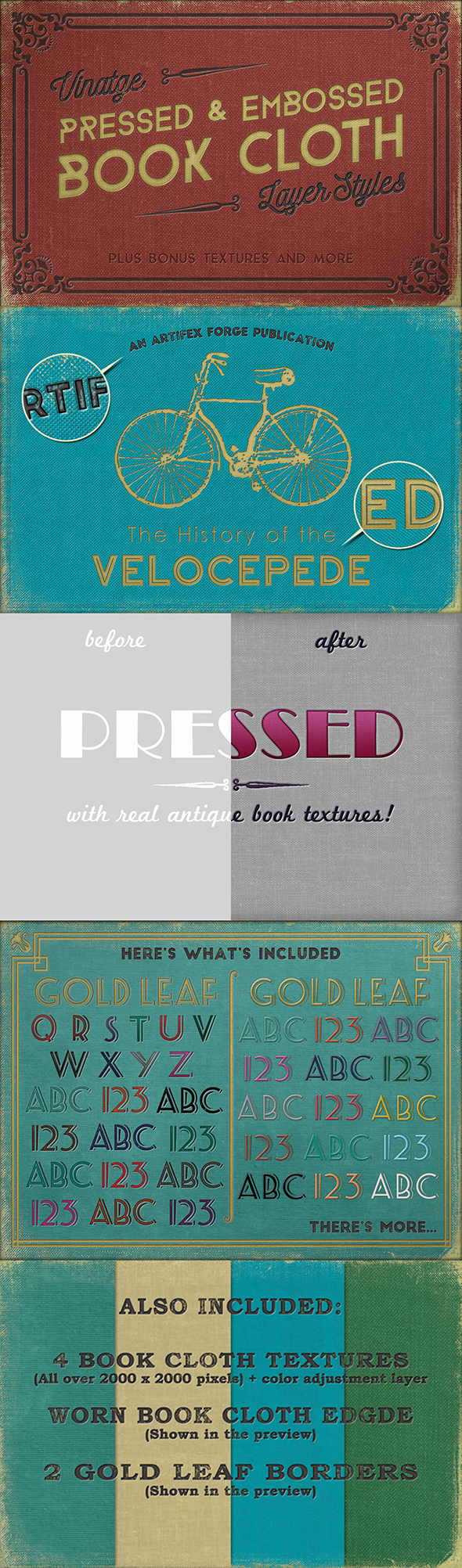 Vintage Pressed Book Styles+ Backgrounds & Borders - Styles Photoshop