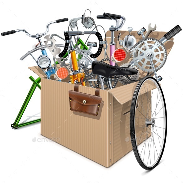Vector Carton Box with Bicycle Spares - Sports/Activity Conceptual