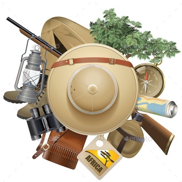 Vector Safari Concept with Hat - Travel Conceptual