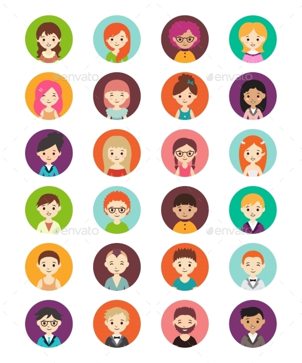 Collection of Different Round Avatars - People Characters