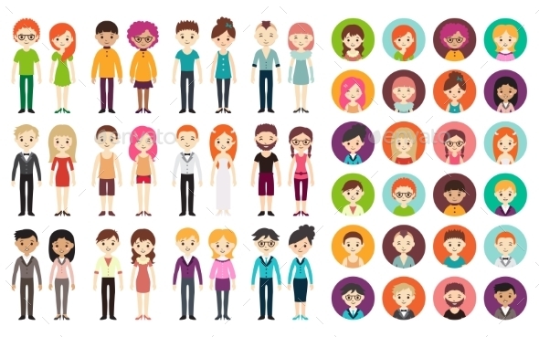 Collection of Different Men and Women - People Characters