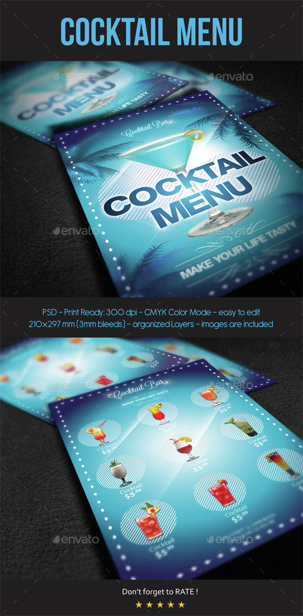Cocktail Menu - Food Menus Print Templates