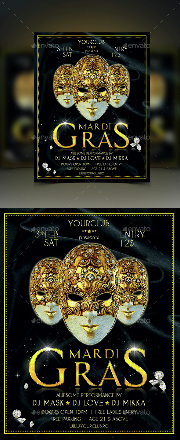 Mardi Gras Flyer - Clubs & Parties Events