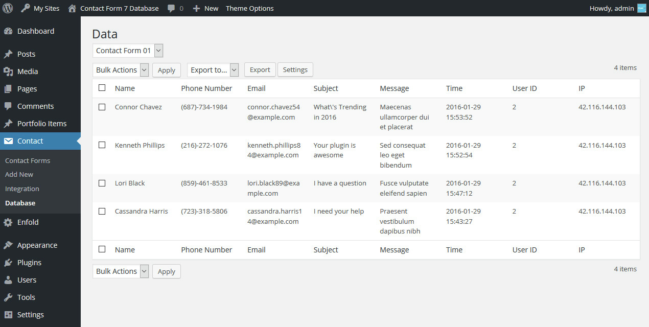 contact form seven cf7 database by ninjateam codecanyon contact form 7