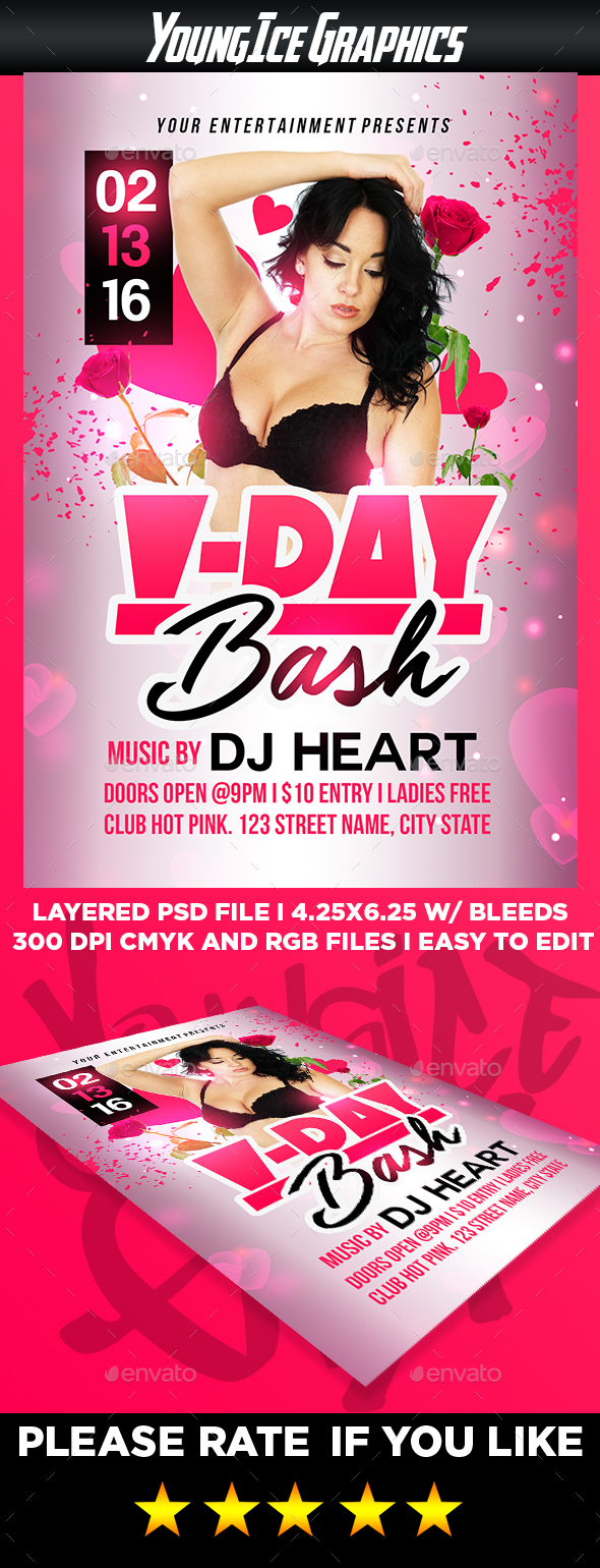 Vday Bash Flyer Template - Clubs & Parties Events