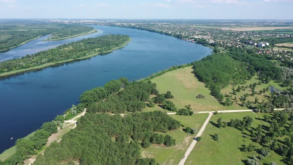 Aerial view. Panoramic view of the Dnieper river