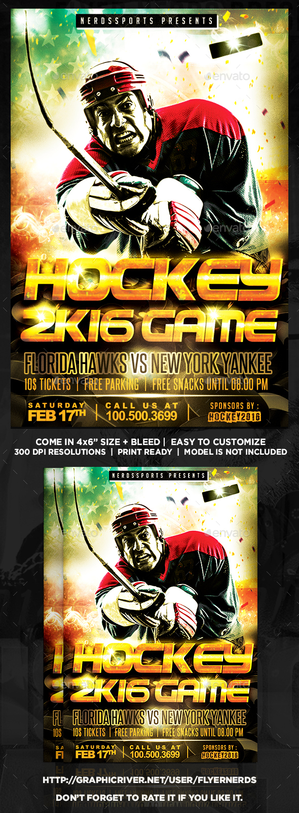 Hockey 2K16 Game Sports Flyer - Sports Events