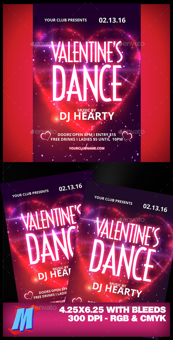 Valentines Dance Flyer Template - Clubs & Parties Events
