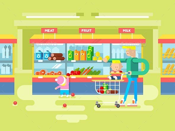 Supermarket Design Flat - People Characters
