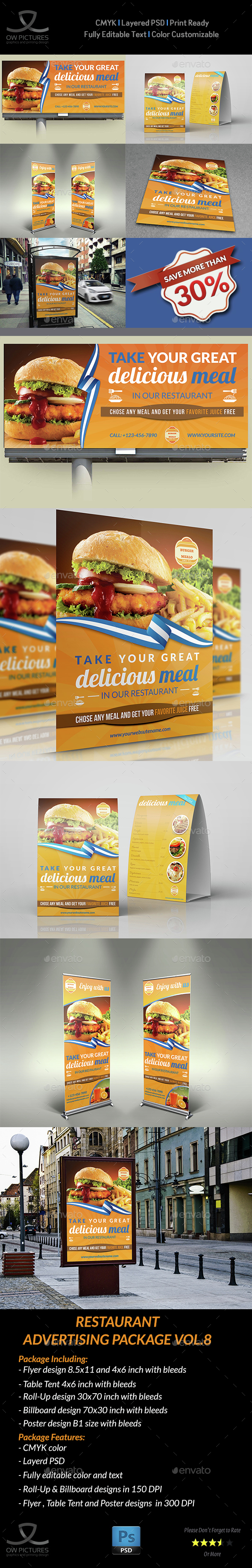 Restaurant Advertising Bundle Template Vol.8 - Signage Print Templates