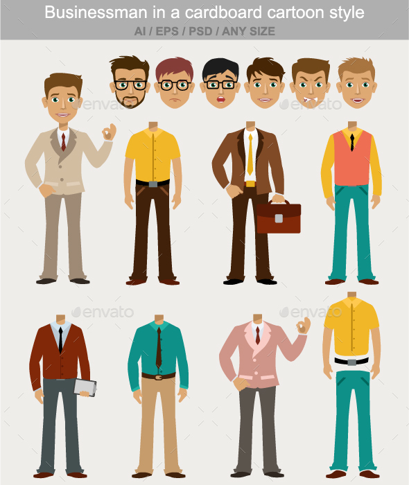 Businessman in a Cardboard Cartoon Style - People Characters