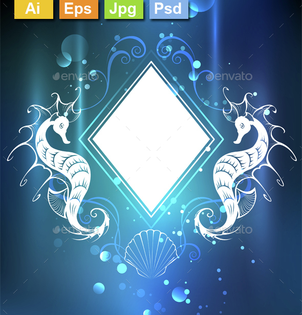 Rhombus Banner with Seahorses - Borders Decorative