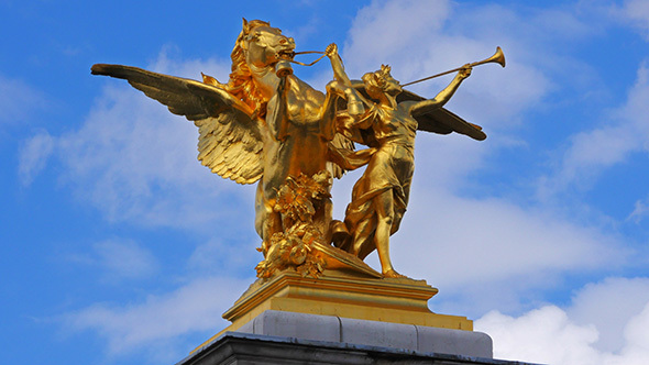 Golden Statue on Seine River, Paris, France