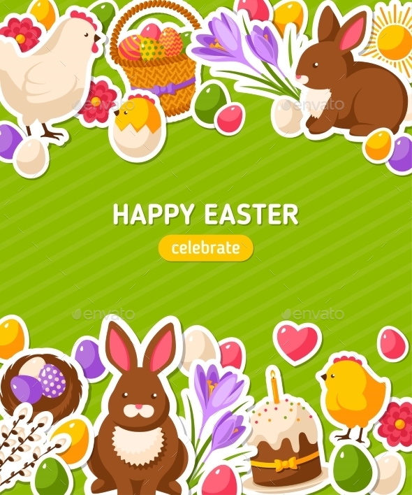 Happy Easter Vertical Banner With Flat Stickers - Miscellaneous Seasons/Holidays