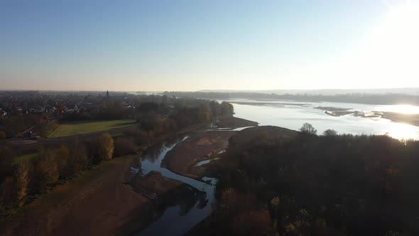 Fly above a River and a Village 4K