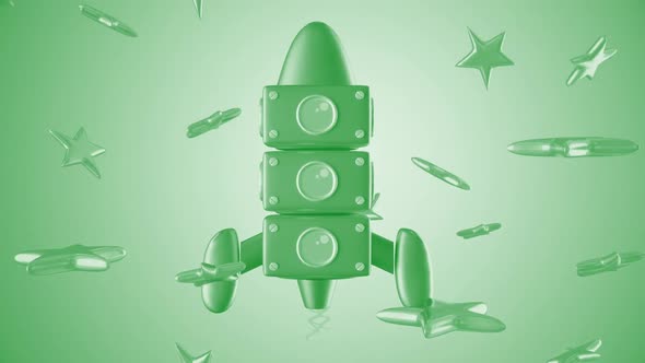 Rocket Toy Flyng Among Stars 3d Green Kids Background