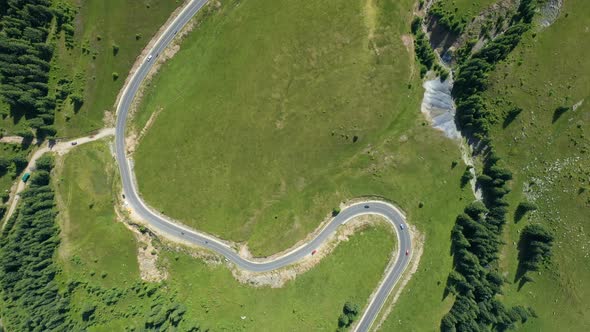 Aerial View Of Famous Romanian Mountain Road Transalpina
