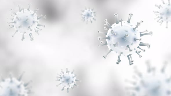 Coronavirus and germ particles floating on white gray background