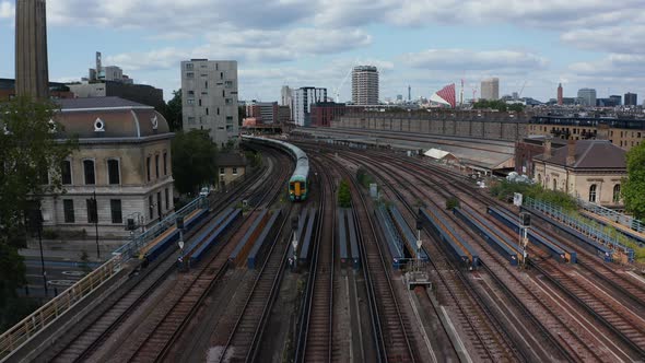 Backwards Tracking of Passenger Train Driving on Wide Multitrack Railway Bridge Over River alt