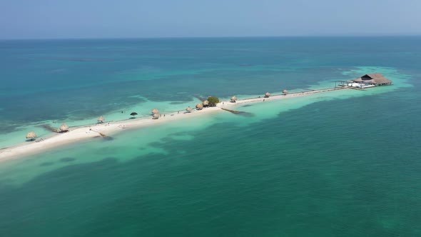 Panorama of a Beautiful White Sand Beach and Turquoise Water Aerial View