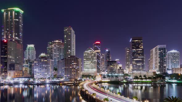 Night time lapse of the skyline of Miami Florida alt