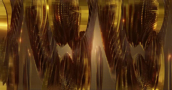 Wave of golden geometric metallic shapes