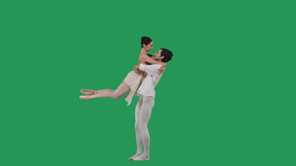 Professional Ballet Pair Practicing Moves on Green Screen alt