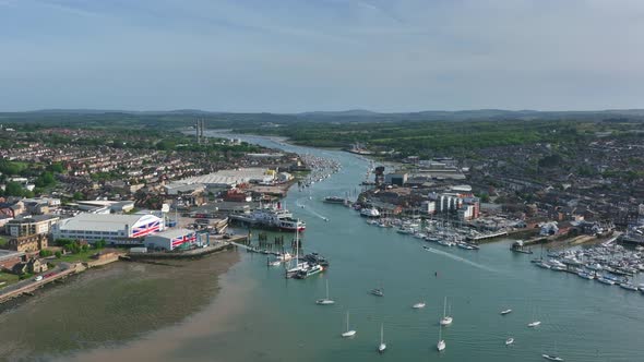 Cowes and East Cowes Town on the Isle of Wight Aerial View alt