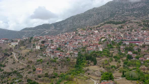 Aerial view of Arachova village in the mountains of Greece