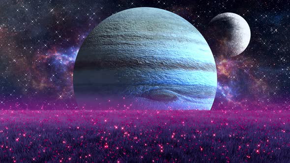 4k Fantasy Nature. Two Planets 