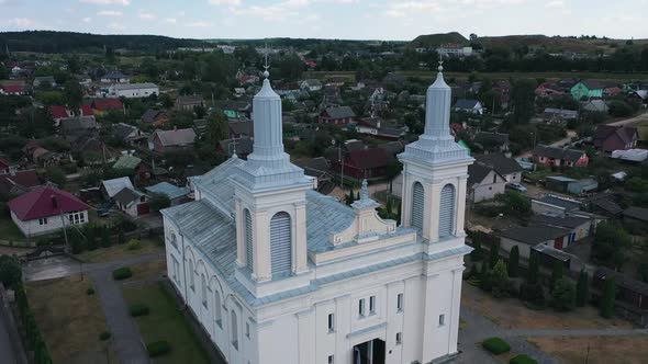 Flight of the Camera Over the Catholic Church in Eastern Europe.