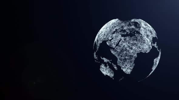 Abstract digital rotating Earth with connection moving dots and lines alt
