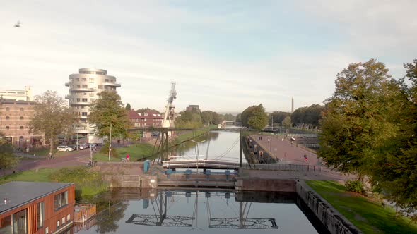 Former industrial area and transportation canal in the city of Utrecht now reformed into a green nei alt
