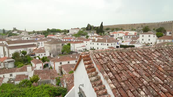 Red Tile Rooftop of Traditional and Old House in Castle of Óbidos