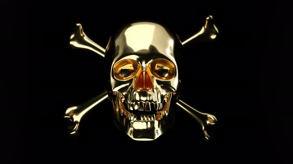 Golden Skull with crossed bones or totenkopf with alpha