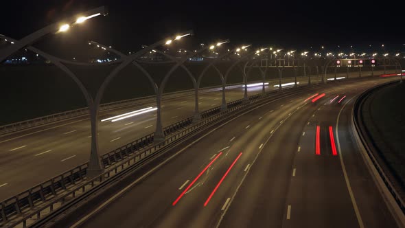highway at night time-lapse, zoom in