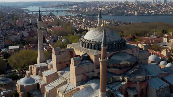 Istanbul City Sea And Hagia Sophia Quarantine Aerial View 