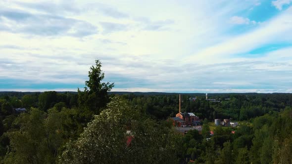 Old Ligatne Paper Mill Village From Above in Ligatne, Latvia. Aerial Dron Shot 4K Video alt