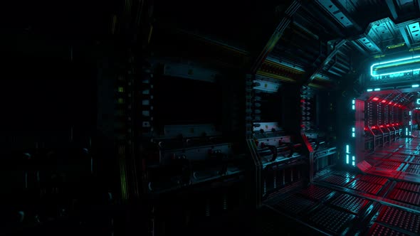 Flying Into Spaceship Tunnel Scifi Spaceship Corridor alt